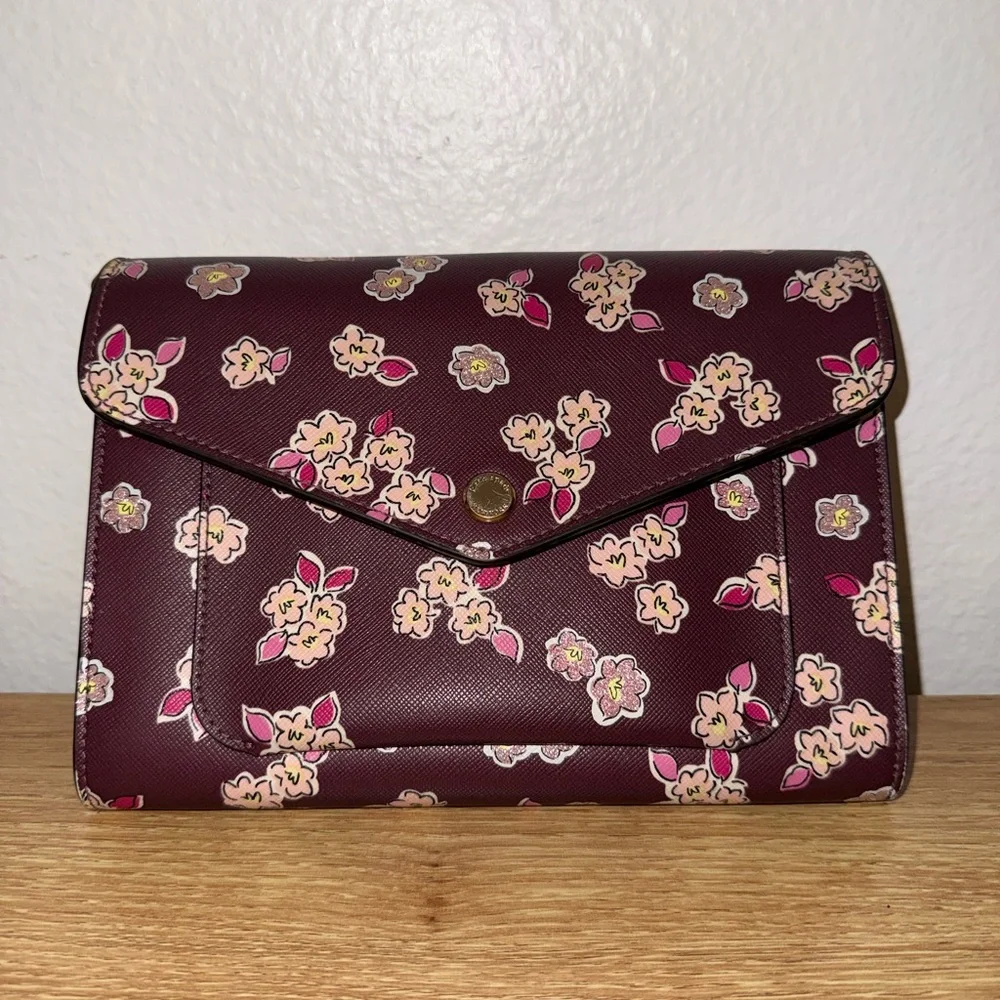 Kate Spade Tinsel Frosted Deep Berry Floral Flap Crossbody Clutch bag - Picture 1 of 16